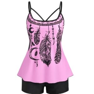 Rosegal Women Plus Size Modest Tankini Swimsuit Dreamcatcher Boyleg Tankini Swim